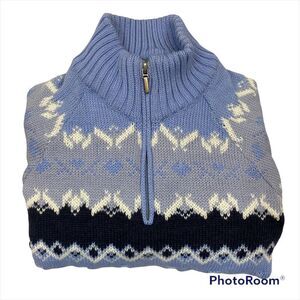 Children’s Newland Brand Norwegian Blue‎ Wool Blend 1/4 Sweater Size medium